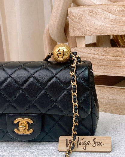 Chanel Black Lambskin Mini Rectangular with Pearl Crush GHW