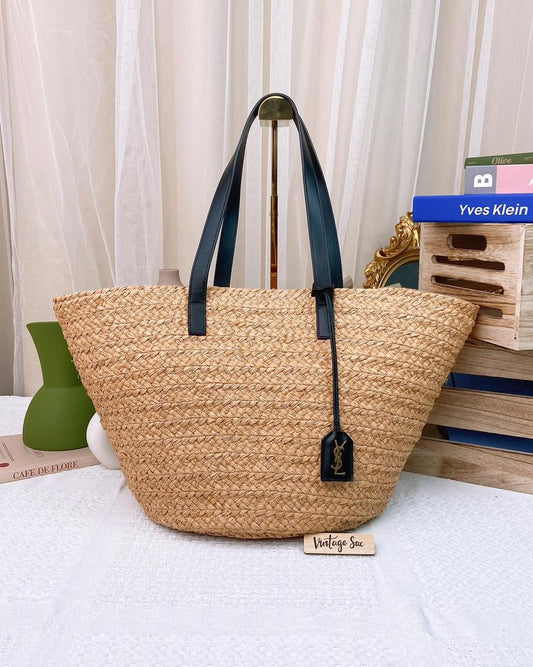 Saint Laurent Beige Raffia Panier Tote