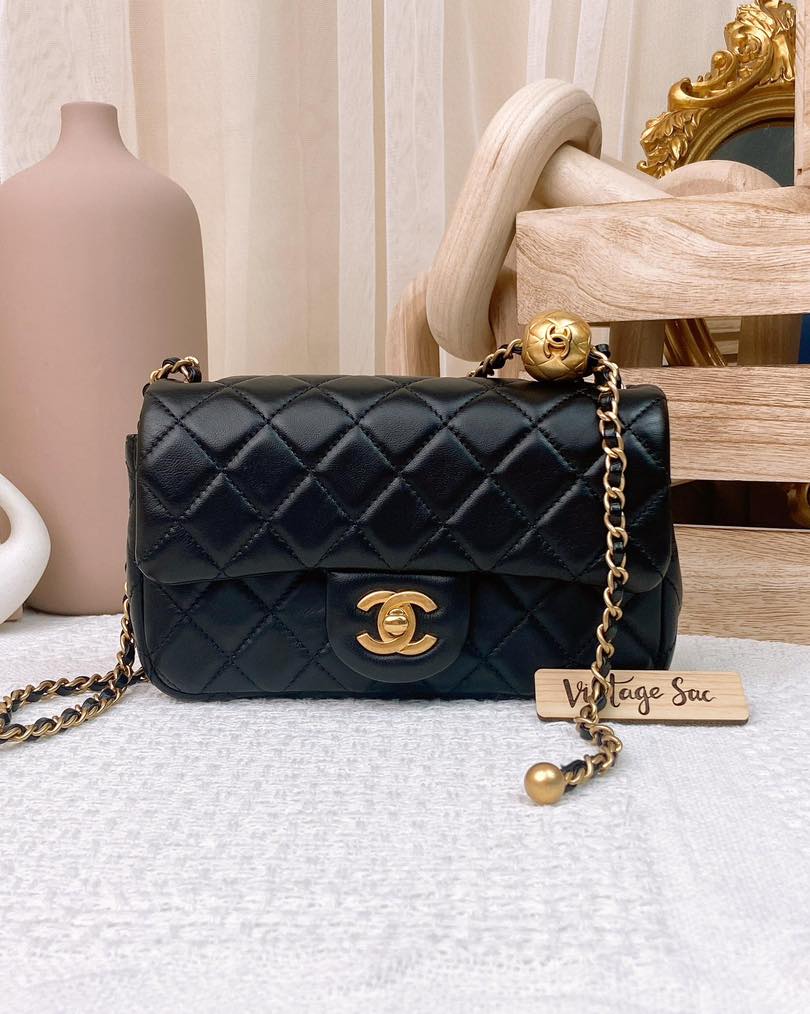 Chanel Black Lambskin Mini Rectangular with Pearl Crush GHW