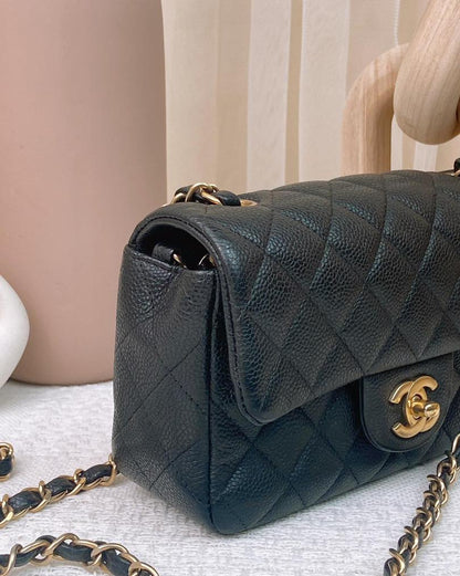 Chanel Black Caviar Mini Rectangular Flap Bag GHW