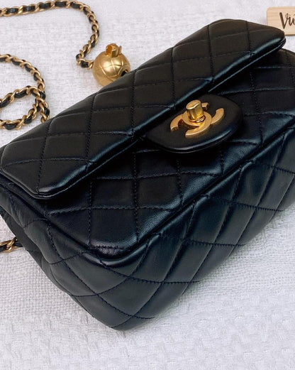 Chanel Black Lambskin Mini Rectangular with Pearl Crush GHW