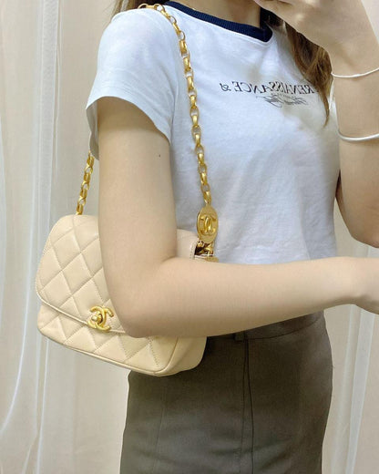 Chanel Beige Coco Chain Charm Flap GHW