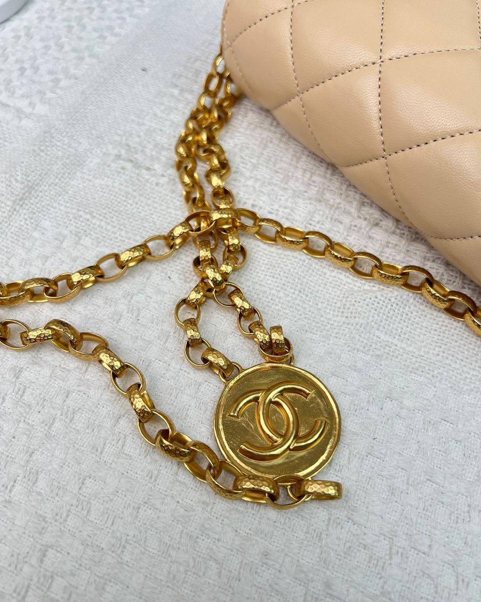 Chanel Beige Coco Chain Charm Flap GHW