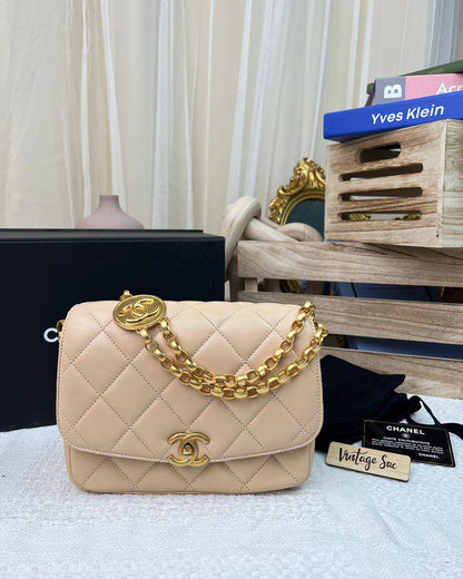 Chanel Beige Coco Chain Charm Flap GHW