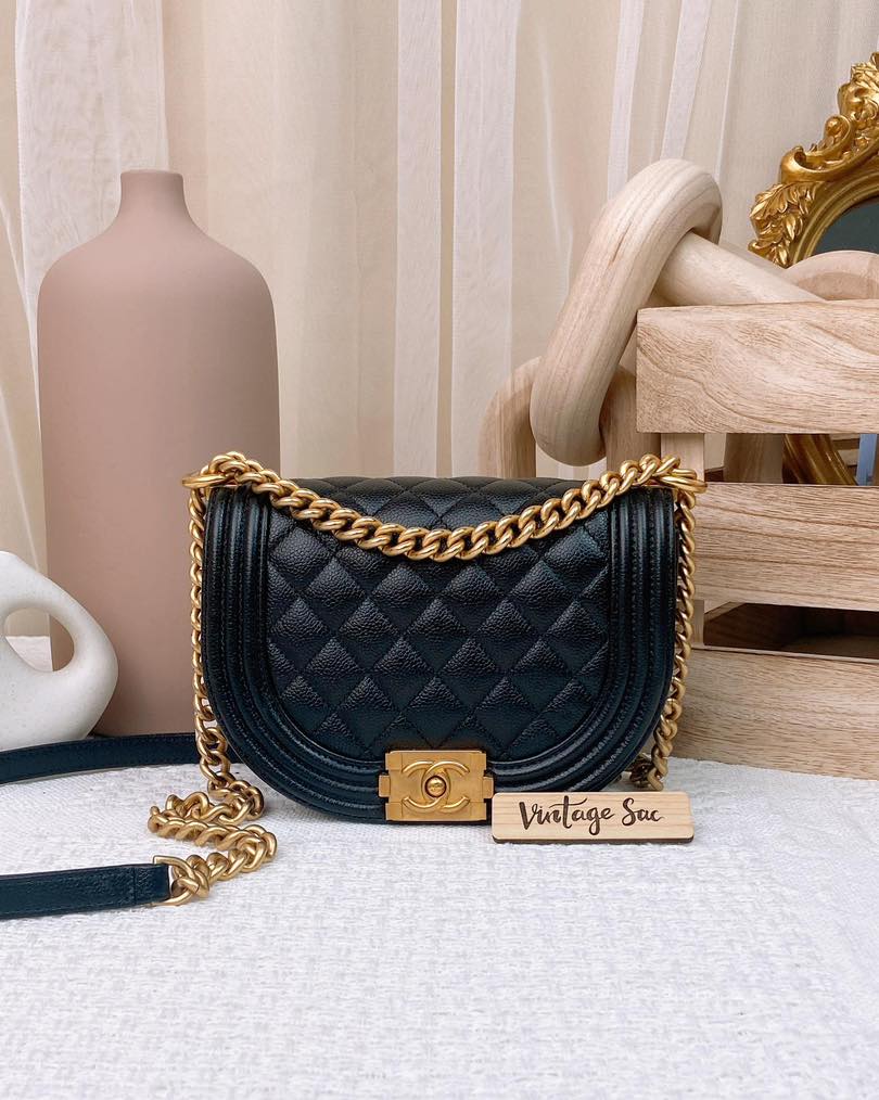 Chanel Black Caviar Small Curve Boy Flap Bag GH