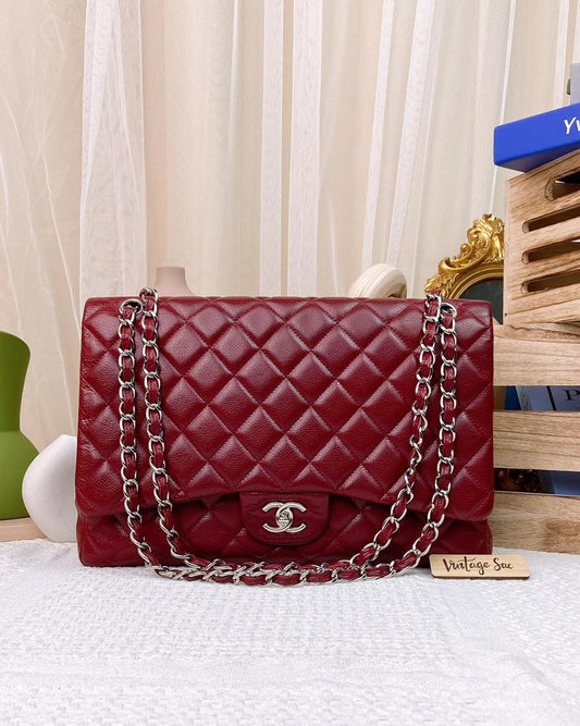 Chanel Burgundy Caviar Maxi Single Flap Bag SHW