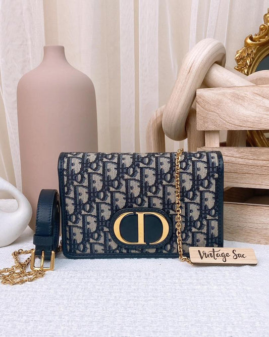 Dior Navy Oblique Montaigne 2in1 Pouch GHW