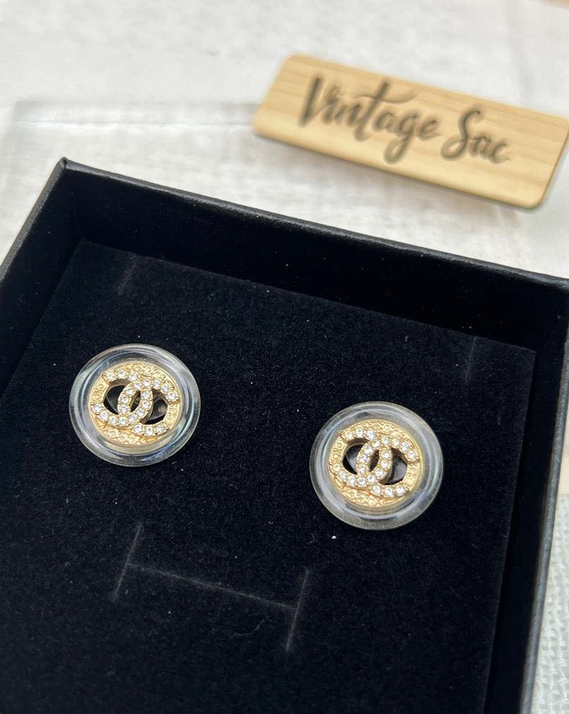 Chanel Light Gold Round Diamanté Earrings