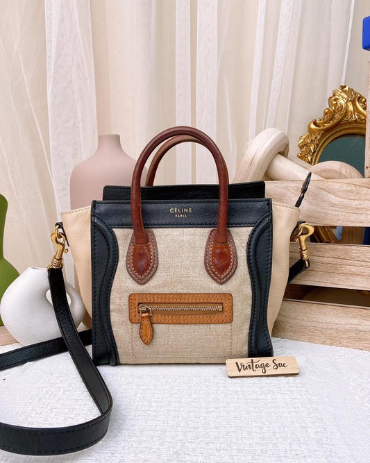 Celine Tricolour Canvas Nano Luggage GHW