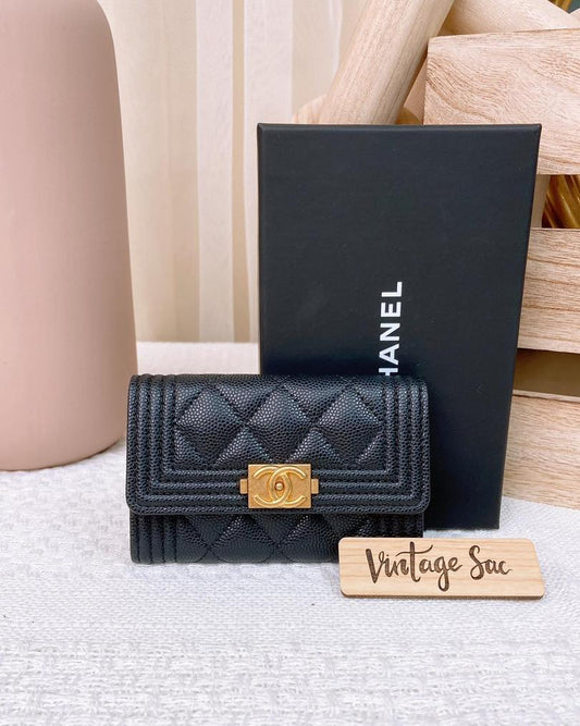 Chanel Black Caviar Boy Card Holder GHW