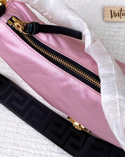 Versace Pink Nylon Medusa Tribute Hobo Crossbody Bag