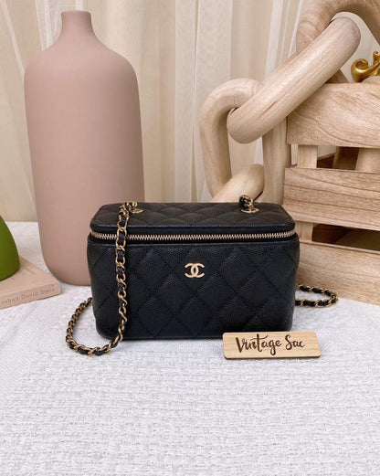 Chanel Black Caviar Rectangular Vanity (GHW)