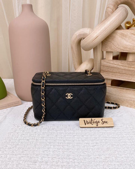 Chanel Black Caviar Rectangular Vanity (GHW)