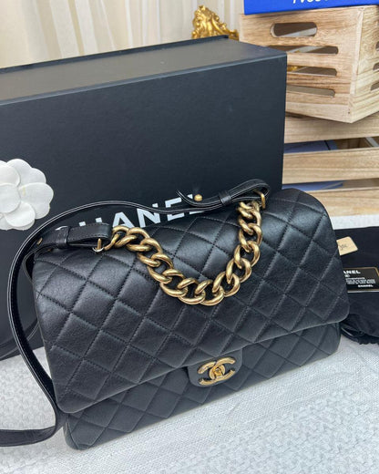 Chanel Black Trapezio Calfskin Flap