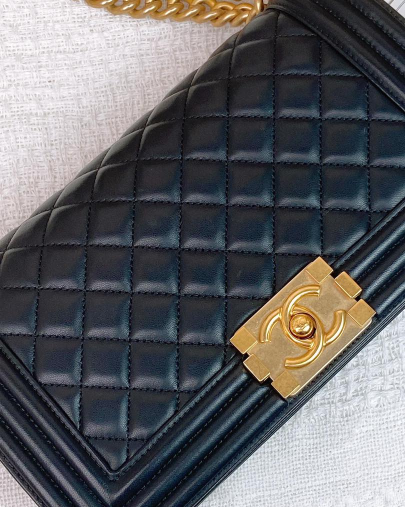 Chanel Black Lambskin Old Medium Boy Flap Bag GHW