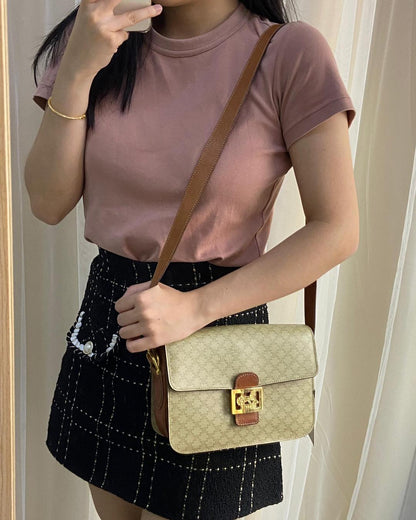 Celine Brown Vintage Horse Carriage Crossbody Bag