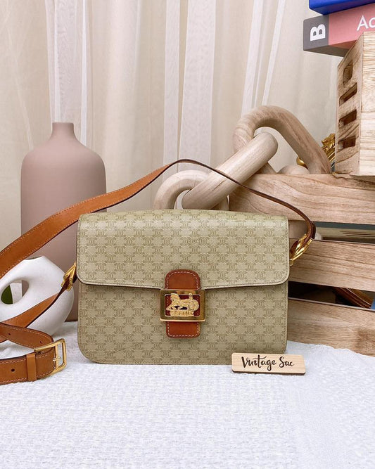 Celine Brown Vintage Horse Carriage Crossbody Bag