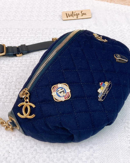 Chanel Navy Wool Paris Hamburg Belt Bag GHW