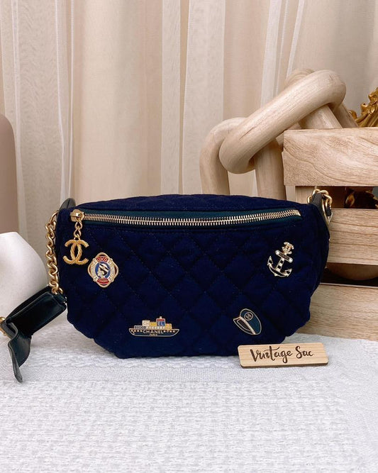 Chanel Navy Wool Paris Hamburg Belt Bag GHW