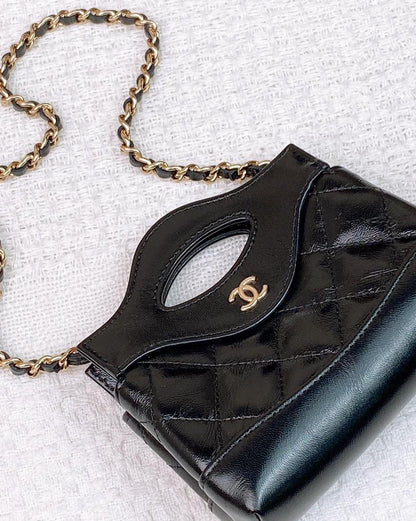 Chanel Black Glazed Calfskin Micro 31 Clutch on Chain LGHW