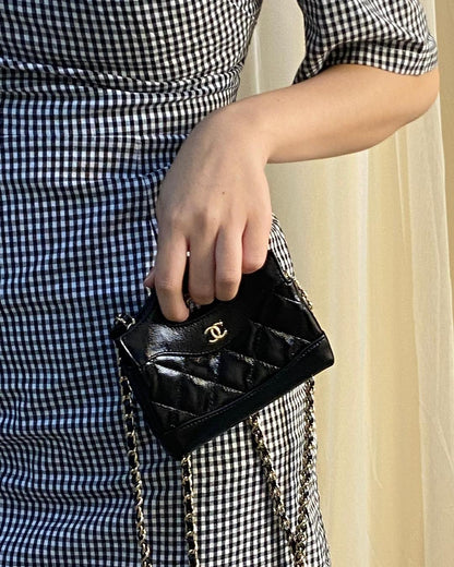 Chanel Black Glazed Calfskin Micro 31 Clutch on Chain LGHW