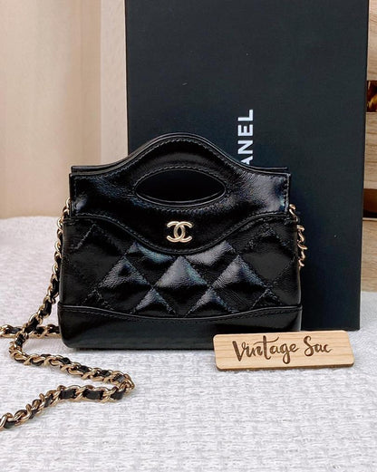 Chanel Black Glazed Calfskin Micro 31 Clutch on Chain LGHW