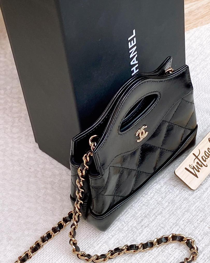 Chanel Black Glazed Calfskin Micro 31 Clutch on Chain LGHW