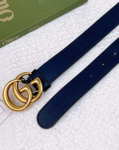 Gucci Navy Calfskin Marmont Belt 30mm GHW