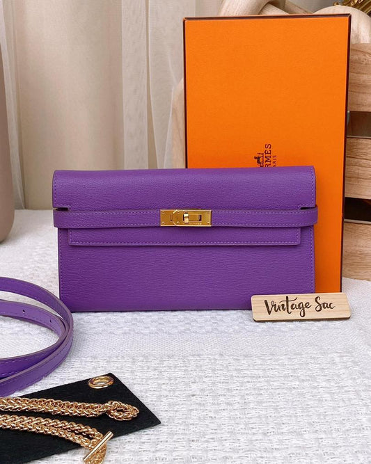 Hermes Purple Mysore Kelly Wallet GHW