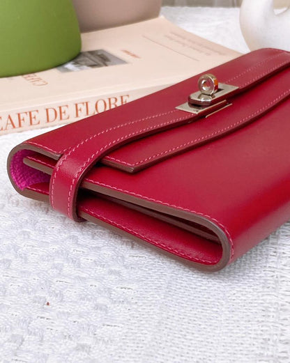 Hermes Burgundy Kelly Wallet PHW