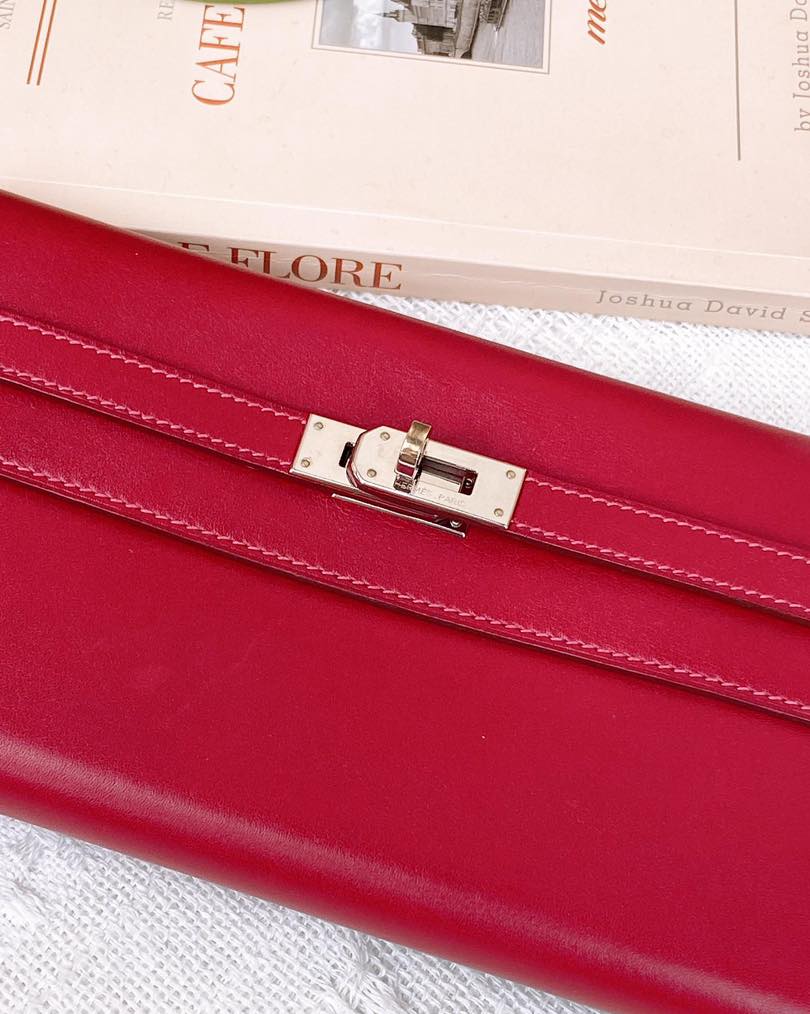 Hermes Burgundy Kelly Wallet PHW