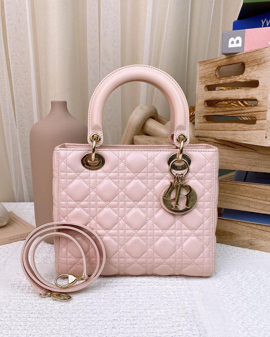 Dior Pink Lambskin Medium Lady Dior GHW