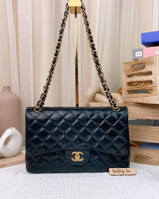 Chanel Black Lambskin Classic Jumbo Flap GHW