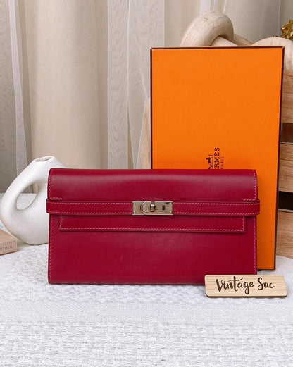 Hermes Burgundy Kelly Wallet PHW