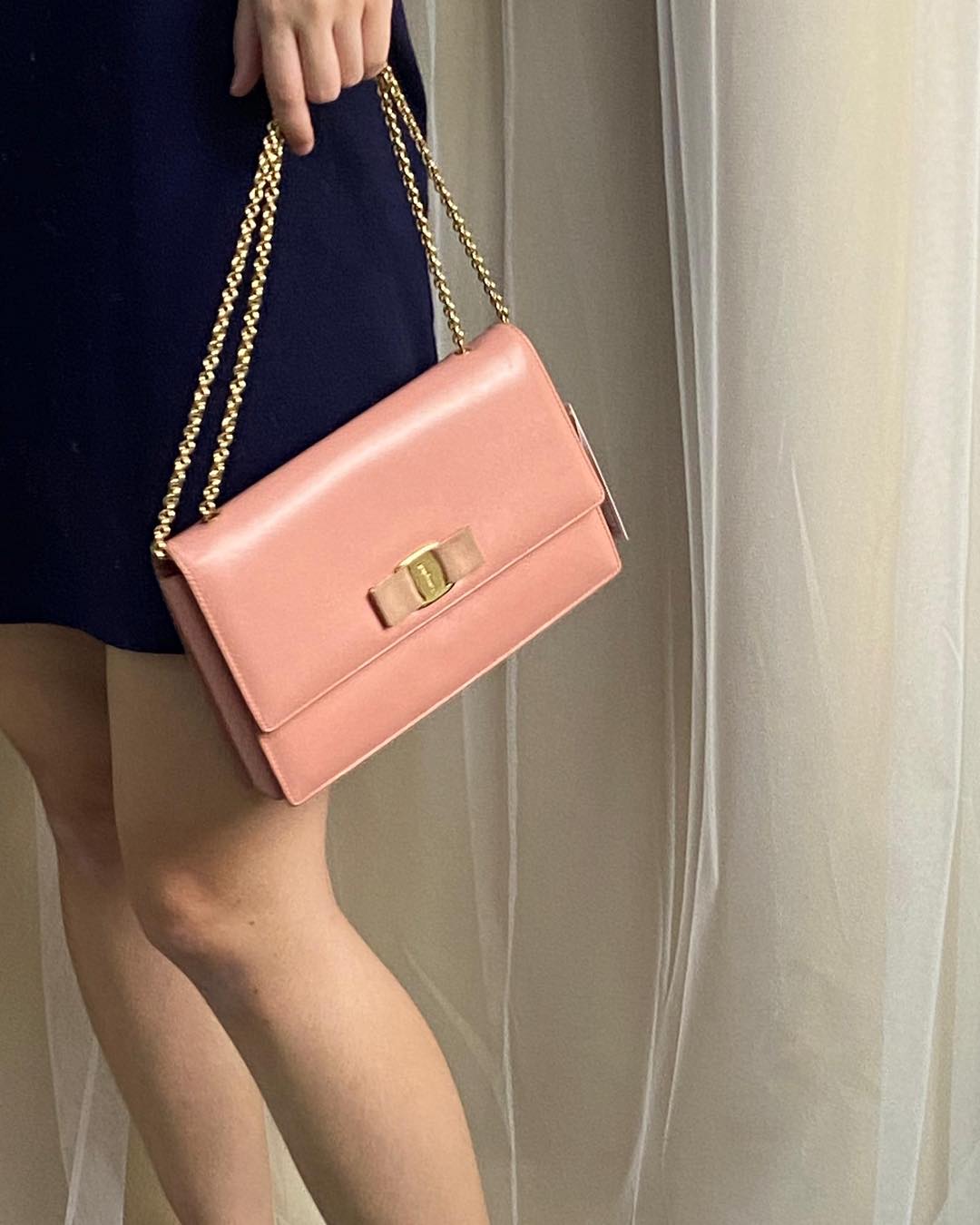 Ferragamo Blush Pink Leather Ginny Crossbody Bag