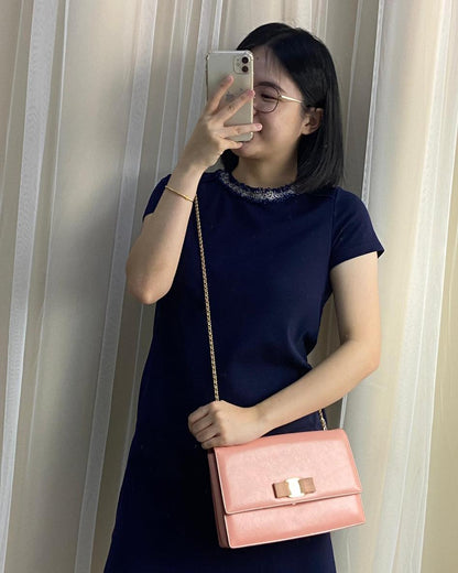 Ferragamo Blush Pink Leather Ginny Crossbody Bag