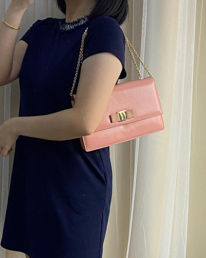 Ferragamo Blush Pink Leather Ginny Crossbody Bag