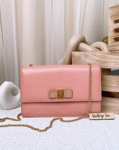 Ferragamo Blush Pink Leather Ginny Crossbody Bag