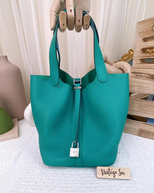 Hermes Vert Verone / Blue Du Nord Picotin 22 PHW