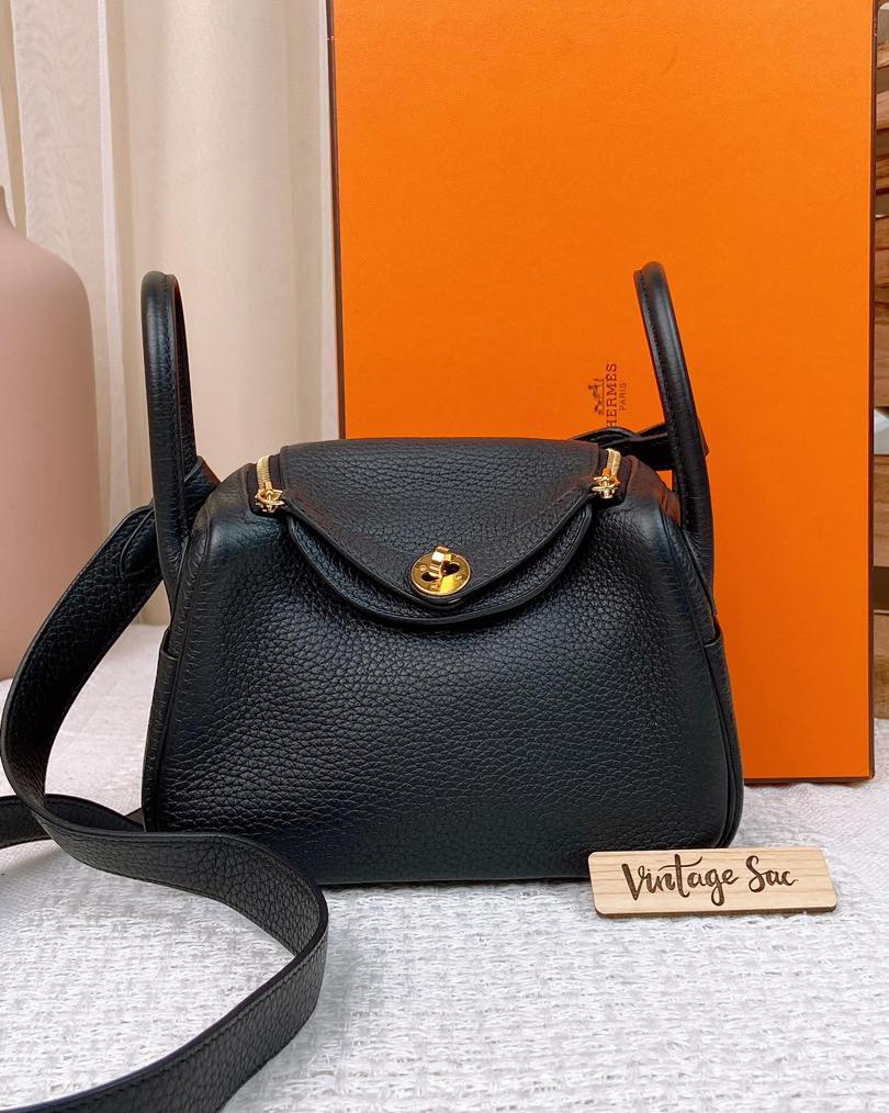 Hermes Black Mini Lindy GHW