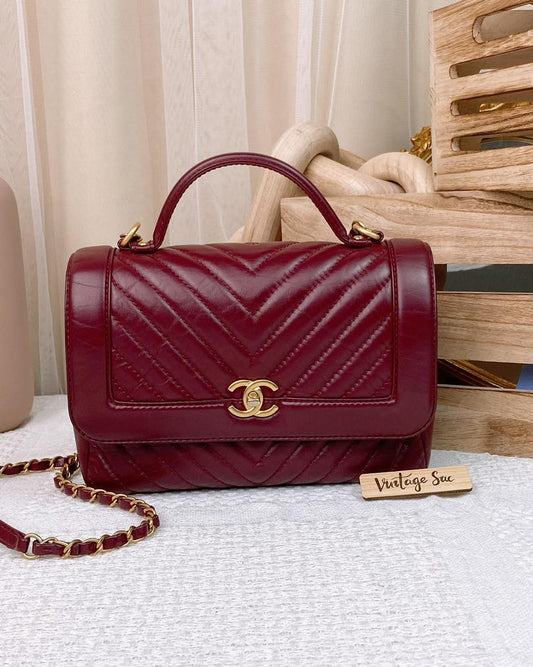 Chanel Burgundy Calfskin Top Handle Flap Bag GHW