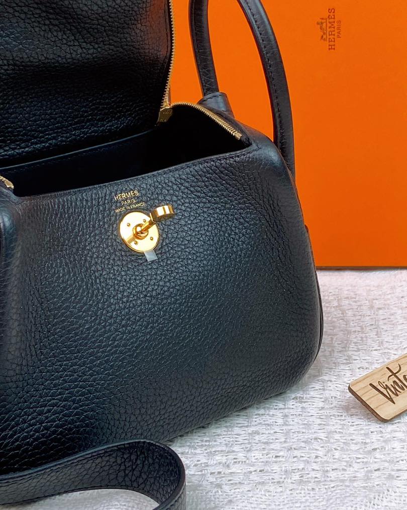 Hermes Black Mini Lindy GHW