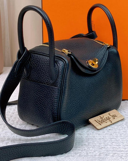 Hermes Black Mini Lindy GHW