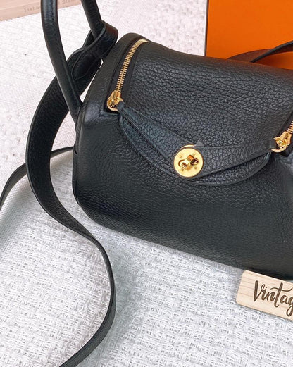 Hermes Black Mini Lindy GHW