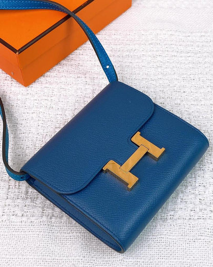 Hermes Blue Epsom Constace Compact Wallet GHW