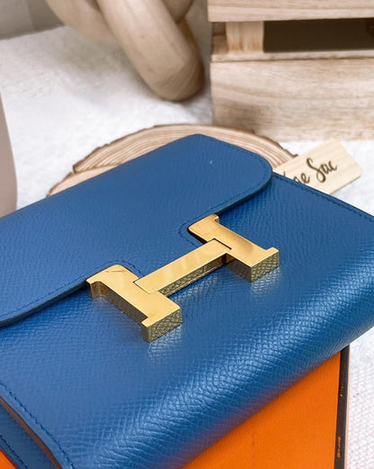 Hermes Blue Epsom Constace Compact Wallet GHW