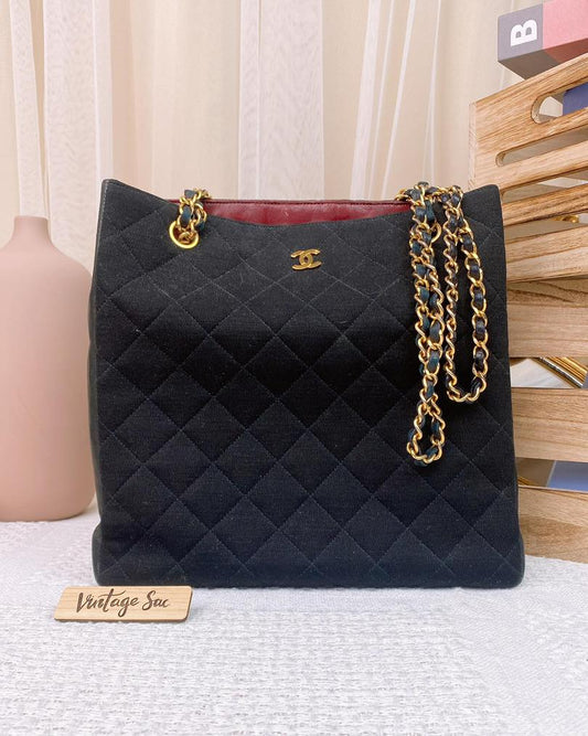 Chanel Black Canvas Vertical Chain Tote (GHW)