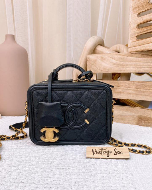 Chanel Black Caviar Small Filigree Case