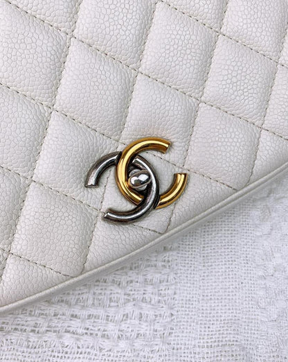 Chanel White Caviar Halfmoon Messenger Bag