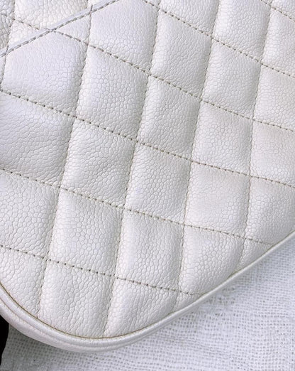 Chanel White Caviar Halfmoon Messenger Bag